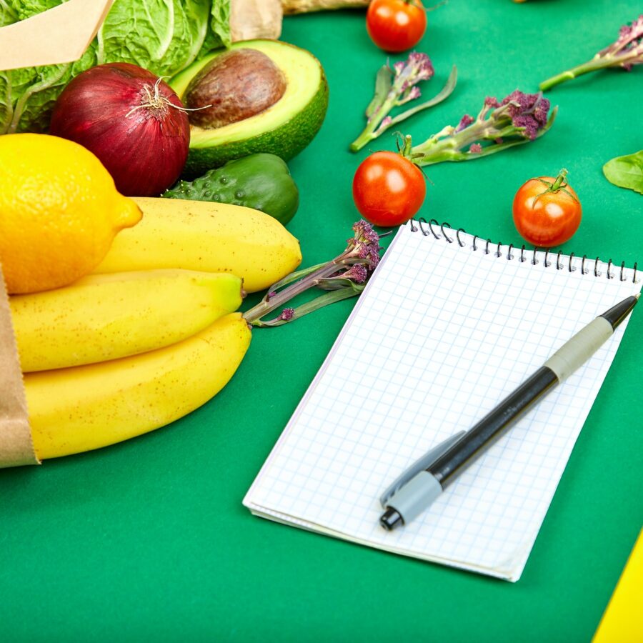 Shopping list, recipe book, diet plan. Grocering concept.